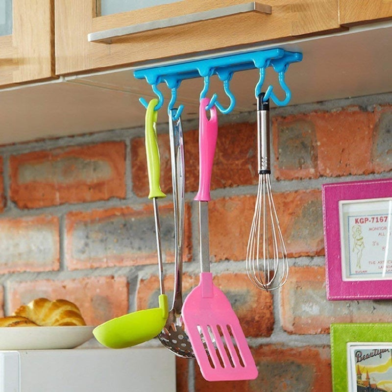 istore istore Ceiling Mounted Wall Mounted Rack Hanger Organizer 6 Hooks for Hang Coat Shirts Tie Kitchen Small Accessories Vertical Or Horizontal Hanger Multi Function Multi Colour - Image 4