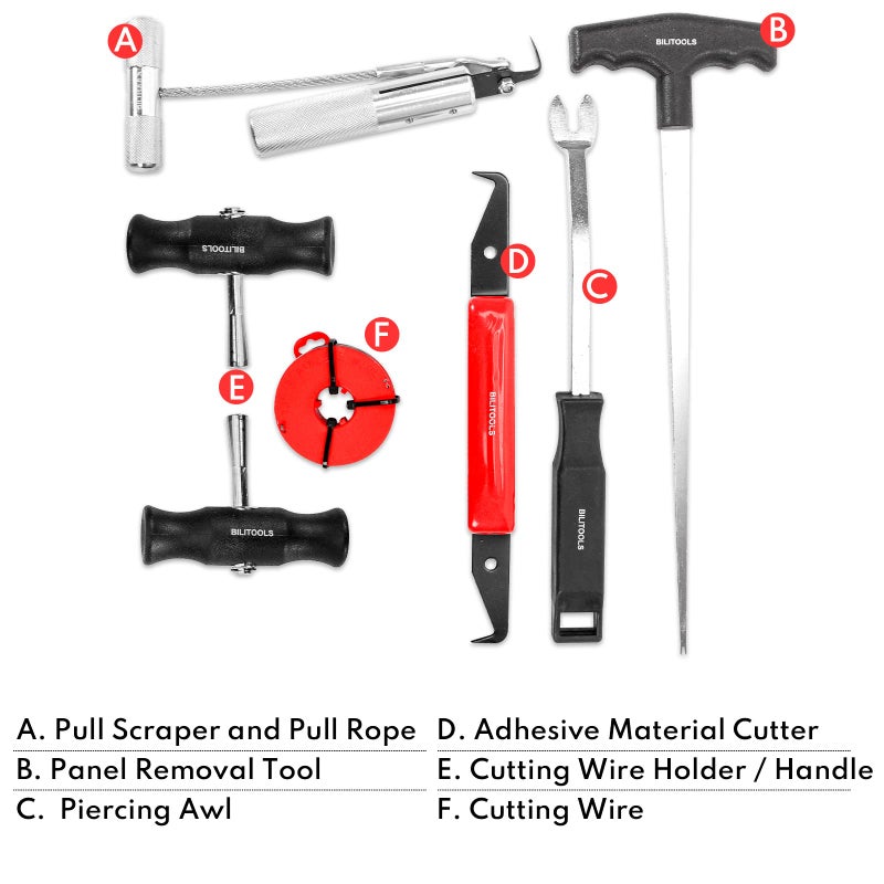 BILITOOLS 7-Piece Windshield Removal Tool Kit for Classic Vintage Car Windscreen Remover Set - Image 2