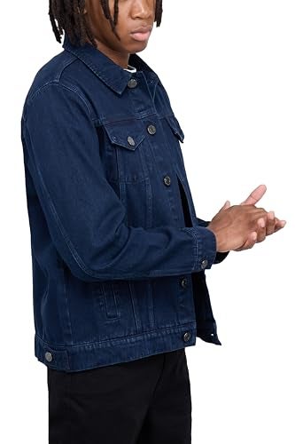 X RAY Mens Denim Jacket, Washed Ripped Distressed Flex Stretch Casual Trucker Biker Jeans Jacket for Men, Navy, Small - Image 3