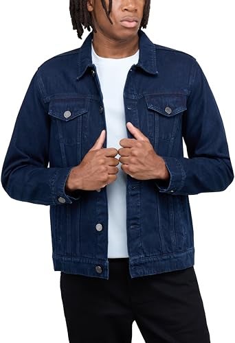 X RAY Mens Denim Jacket, Washed Ripped Distressed Flex Stretch Casual Trucker Biker Jeans Jacket for Men, Navy, Small - Image 4