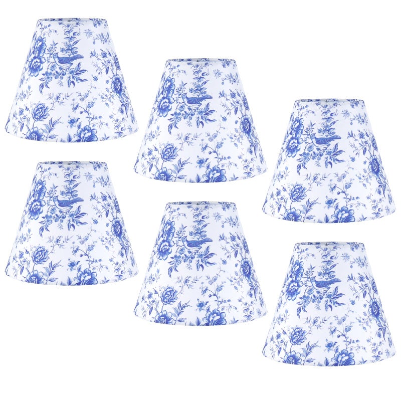 YEXEXINM 6 Pcs Chandelier Shades Small Chinoiserie Lamp Shade Toile Clip Bulbs Lampshade Blue Floral Lamp Chimney Cover Decorative Countryside Chandelier Lamp Shade (3 x 6 x 5 Inch) - Image 1