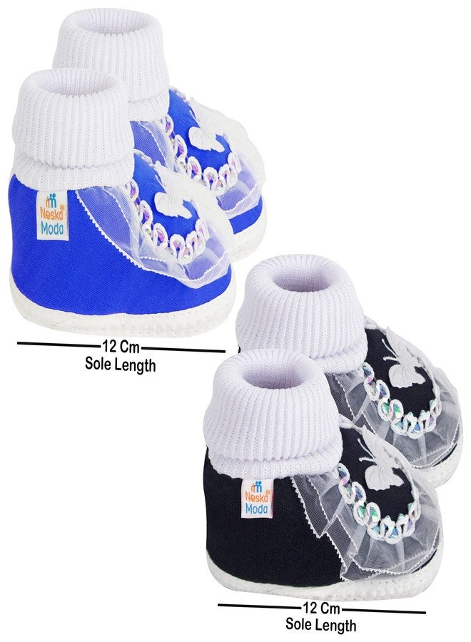 Neska Moda Baby Girls Set Of 2 Pair Booties for 6 to 12 Months (Blue,Black)-SK138andSK176 - Image 2