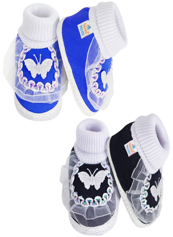 Neska Moda Baby Girls Set Of 2 Pair Booties for 6 to 12 Months (Blue,Black)-SK138andSK176 - Image 3