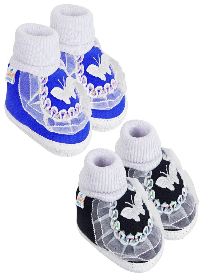 Neska Moda Baby Girls Set Of 2 Pair Booties for 6 to 12 Months (Blue,Black)-SK138andSK176 - Image 1