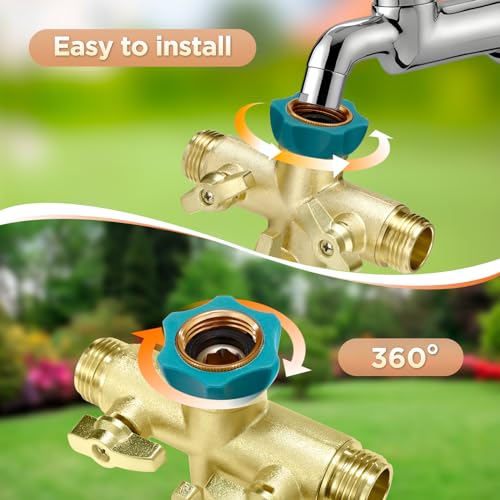 IPOW 3 Way 1.2MPa High Flow Heavy Duty Garden Hose Splitter, 3/4" Spigot Faucet Connectors with 6 Rubber Hose Washers and Comfort Grip Use, Hose Pipe Tap Splitter for Garden Outdoor Home - Image 5