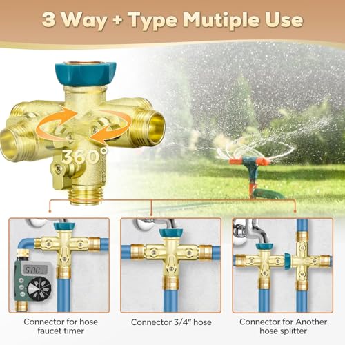 IPOW 3 Way 1.2MPa High Flow Heavy Duty Garden Hose Splitter, 3/4" Spigot Faucet Connectors with 6 Rubber Hose Washers and Comfort Grip Use, Hose Pipe Tap Splitter for Garden Outdoor Home - Image 3