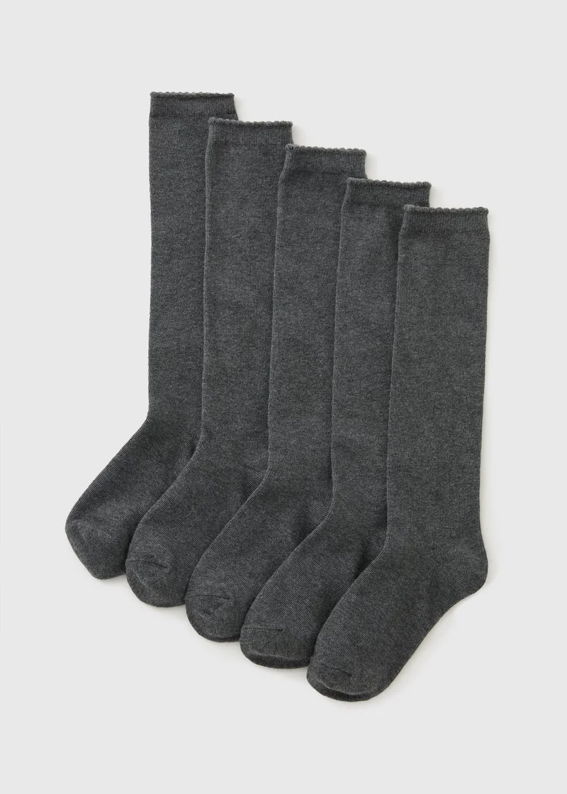Matalan 5 Pack Girls Grey Knee Length Socks