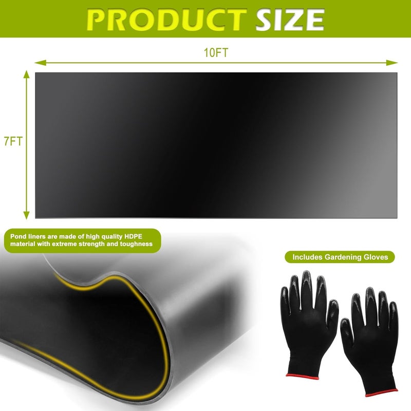 Froidesente 7 x 10 FT Pond Liner, 20 Mil Pond Liners for Outdoor Ponds, HDPE Pond Liner Preformed Easy Cutting Puncture Resistant, Pond Liners for Water Garden Fountain Waterfall, Koi Fish Aquaculture Pond - Image 2