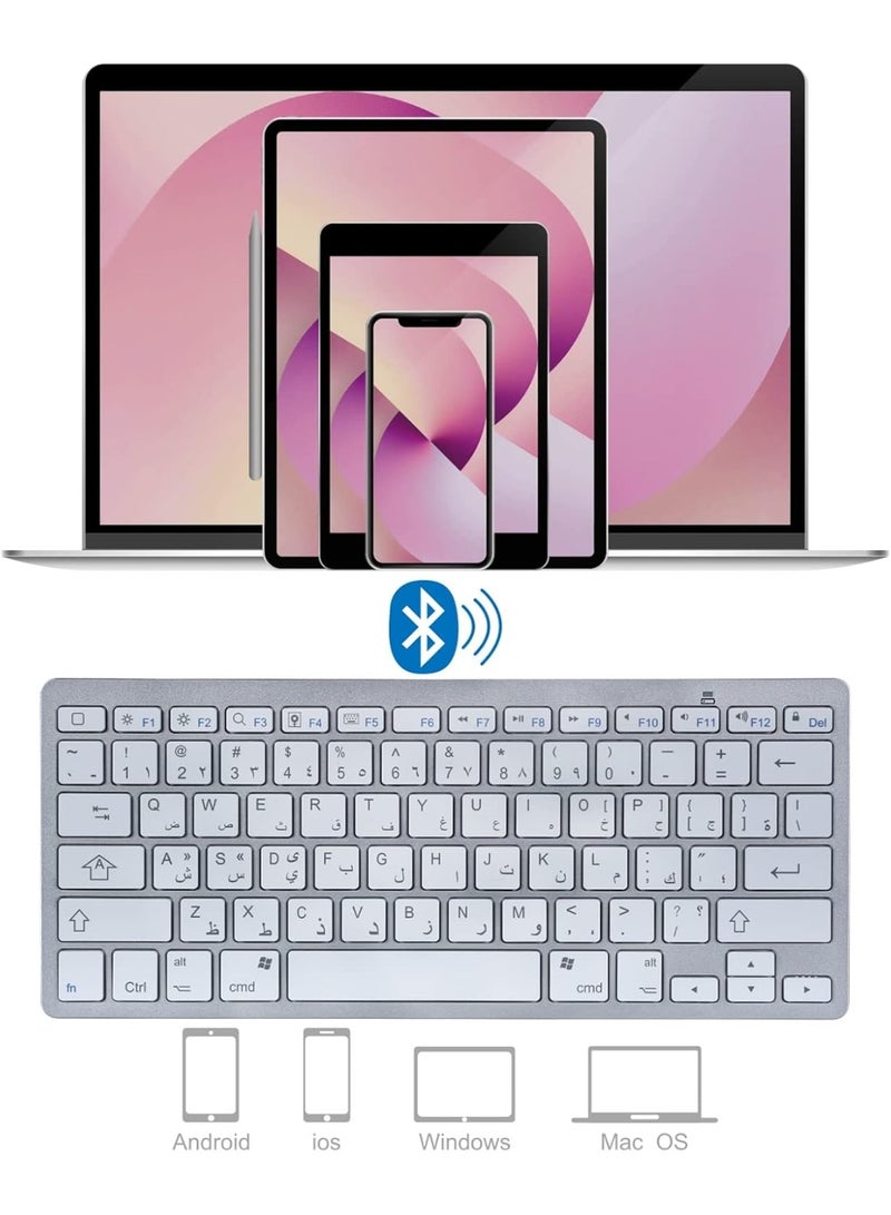 Arabic/English Bluetooth Wireless Keyboard - Portable, Universal Compatibility for iPad, Tablets & Smartphones (White)  - Image 2