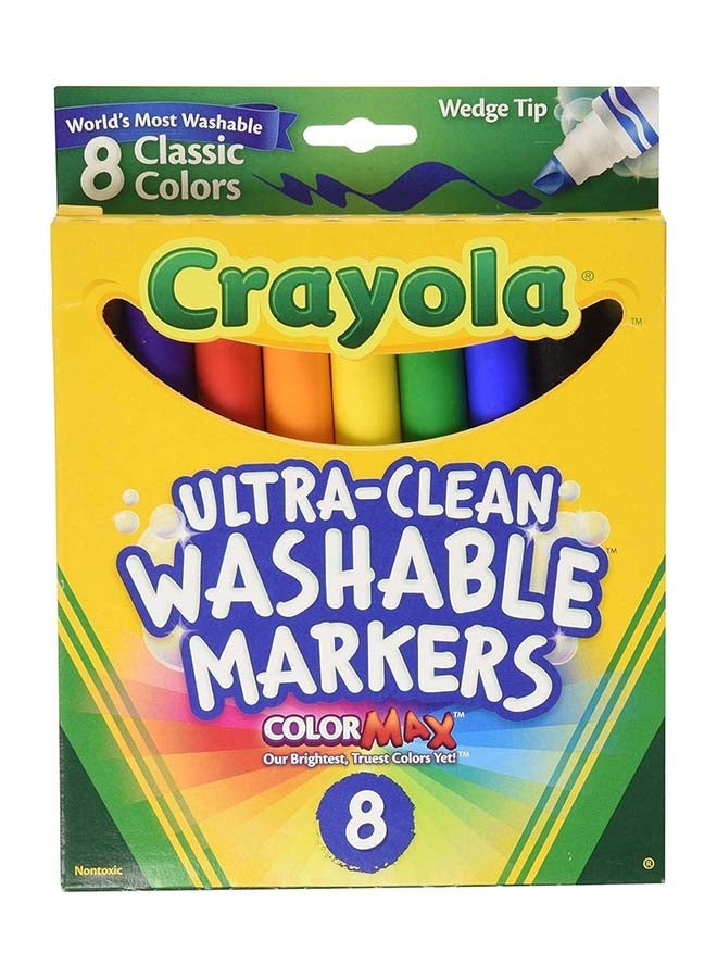 Crayola Ultra Clean Washable Markers, Wedge Tip, Assorted Colors, 8 Count, 58-7208 - Image 1