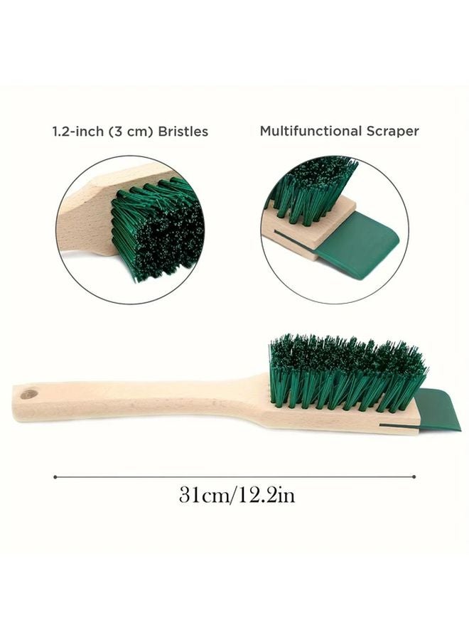 Green Heavy Duty Lawn Mower Cleaning Brush with Scraper and Wooden Handle - Image 3