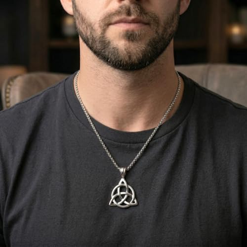 THE MEN THING TRinity Knot - Alloy Pendant With Stainless Steel 24Inch Round Box Chain, European Trending Style For Men & Boy,Silver - Image 2