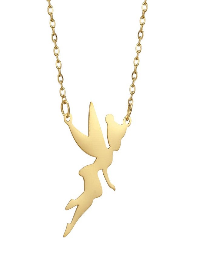 EUEAVAN Fairy Pixie Angel Tinkerbell Pendant Necklace Princess Wendy Fairy Pixie Angel Trendy Exquisite Magical Dancer Ballet Choker Jewelry Fairy Tale Quote Women (gold) - Image 1