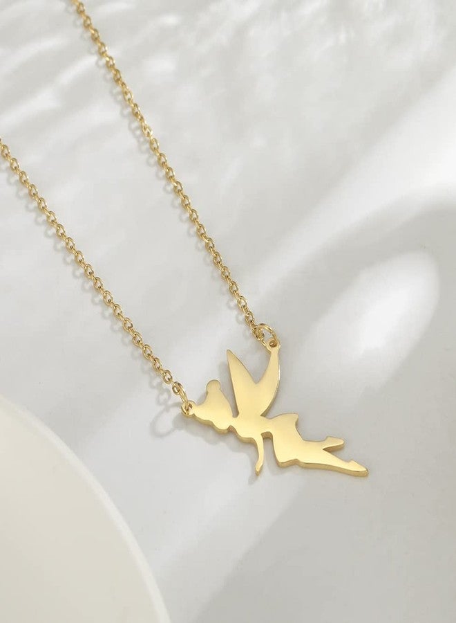 EUEAVAN Fairy Pixie Angel Tinkerbell Pendant Necklace Princess Wendy Fairy Pixie Angel Trendy Exquisite Magical Dancer Ballet Choker Jewelry Fairy Tale Quote Women (gold) - Image 3