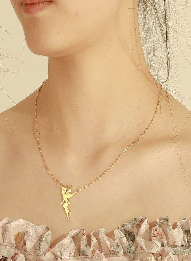 EUEAVAN Fairy Pixie Angel Tinkerbell Pendant Necklace Princess Wendy Fairy Pixie Angel Trendy Exquisite Magical Dancer Ballet Choker Jewelry Fairy Tale Quote Women (gold) - Image 2