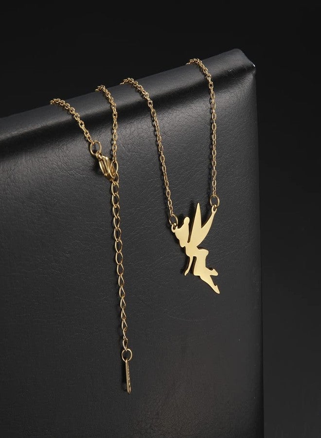 EUEAVAN Fairy Pixie Angel Tinkerbell Pendant Necklace Princess Wendy Fairy Pixie Angel Trendy Exquisite Magical Dancer Ballet Choker Jewelry Fairy Tale Quote Women (gold) - Image 4