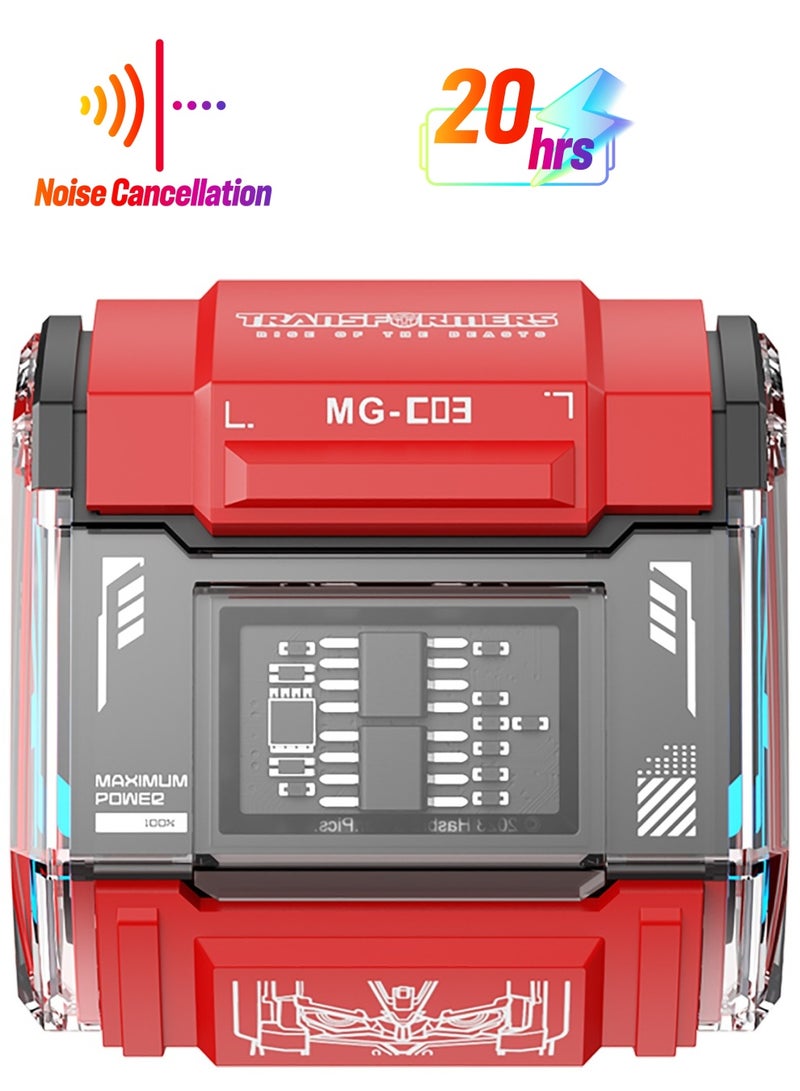 TRANSFORMERS MG-C03 TWS Wireless Bluetooth Earphones – HiFi Stereo Sound, Fast Charging, Noise Cancelling, for Gaming and Music - Red - Image 1