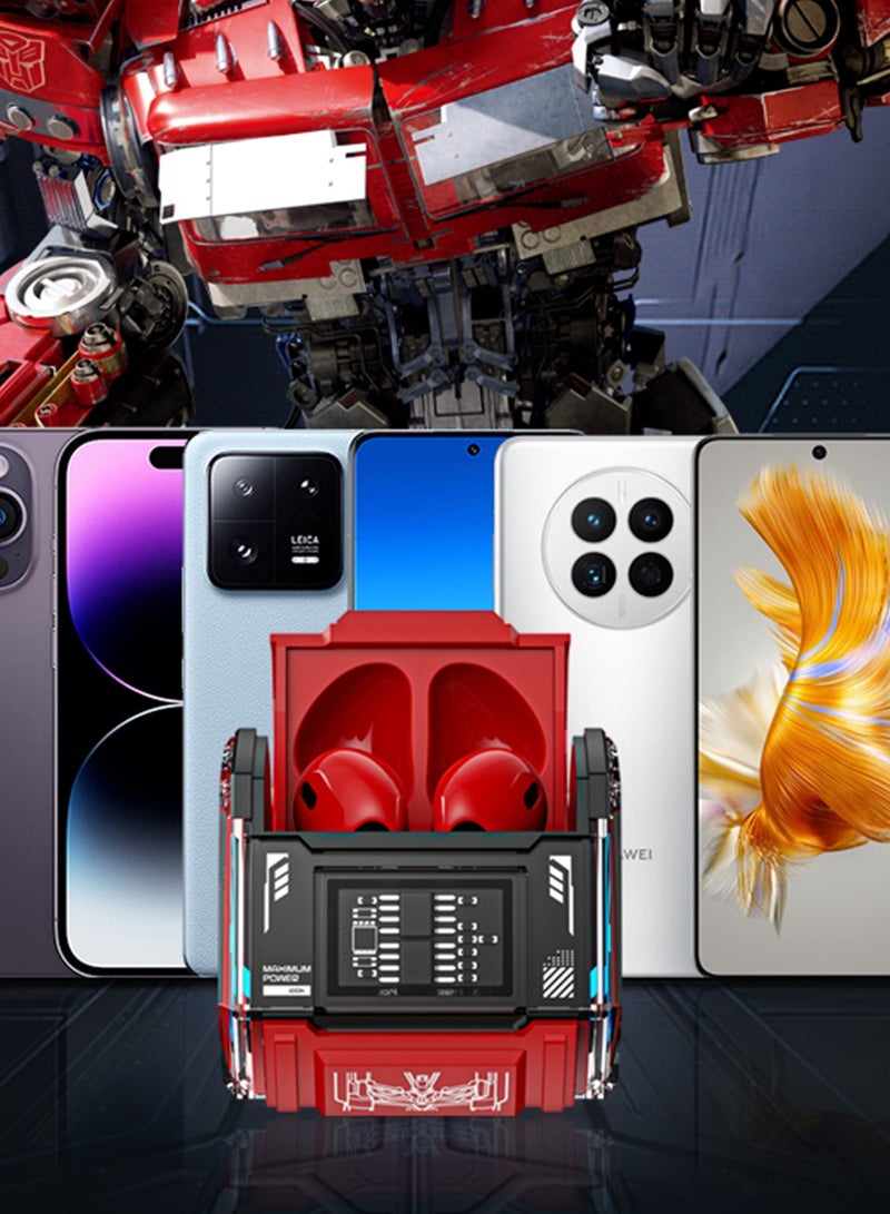 TRANSFORMERS MG-C03 TWS Wireless Bluetooth Earphones – HiFi Stereo Sound, Fast Charging, Noise Cancelling, for Gaming and Music - Red - Image 4