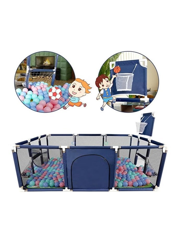 ماكون حظيرة لعب كبيرة قابلة للطي للأطفال - مركز أنشطة بإطار متين من الفولاذ المقاوم للصدأ مع حلقة كرة سلة - Image 1