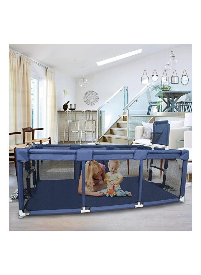 ماكون حظيرة لعب كبيرة قابلة للطي للأطفال - مركز أنشطة بإطار متين من الفولاذ المقاوم للصدأ مع حلقة كرة سلة - Image 3