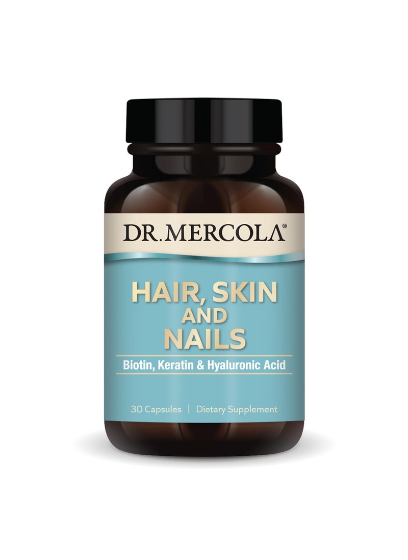 Dr. Mercola Hair, Skin and Nails| Biotin, Keratin & Hyaluronic Acid, Dietary Supplement, 30 Capsules  - Image 1