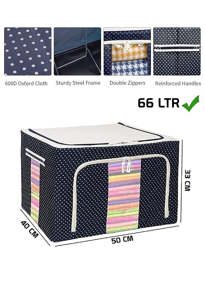 Epark 66 LTR Foldable Steel Frame Cloths Zip Organizer Bag Oxford Fabric Storage Living Cover Boxes For Wardrobe Shelves Sarees Blanket 2  - Image 3