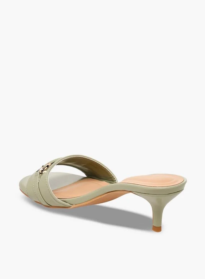 Flora Bella By Shoexpress GREEN Women Flared Heel Slip-On Sandals for Women | Best Price UAE