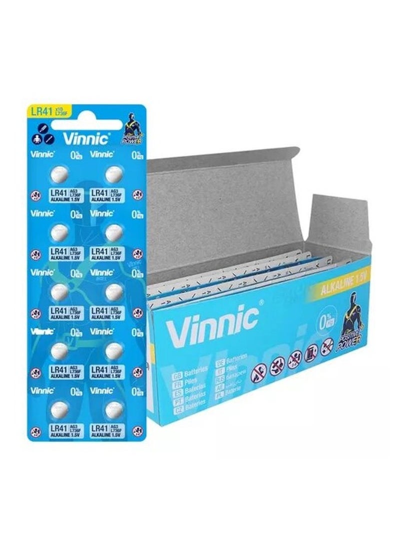 100-Pieces Vinnic AG3 (L736F) (LR41) Alkaline 0%Hg 1.5V Batteries