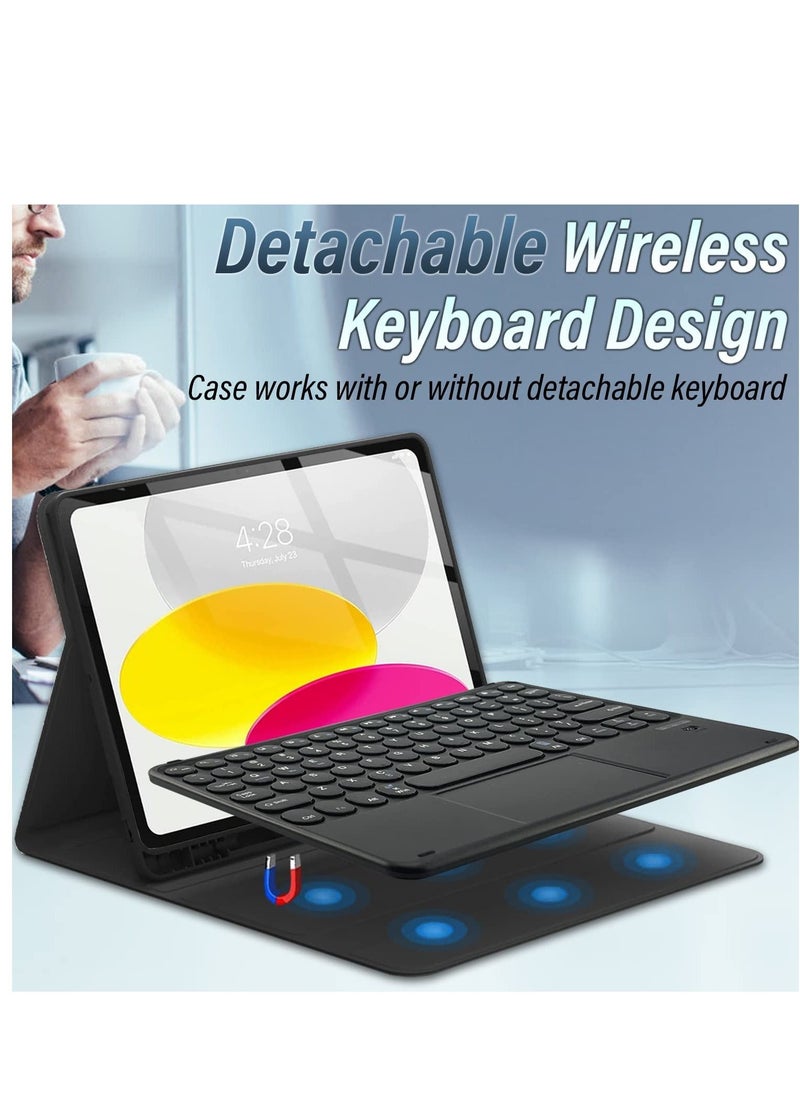Generic - iPad Air 5th Generation 2022 iPad Air 4th Gen 2020 Touchpad Round Key Keyboard Case with Pencil Holder Magnetically Detachable Bluetooth Keyboard Cover for iPad Air 10.9 Inch Black - Image 1