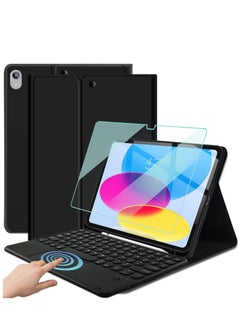 iPad Air 5th Generation 2022 iPad Air 4th Gen 2020 Touchpad Round Key Keyboard Case with Pencil Holder Magnetically Detachable Bluetooth Keyboard Cover for iPad Air 10.9 Inch Black
