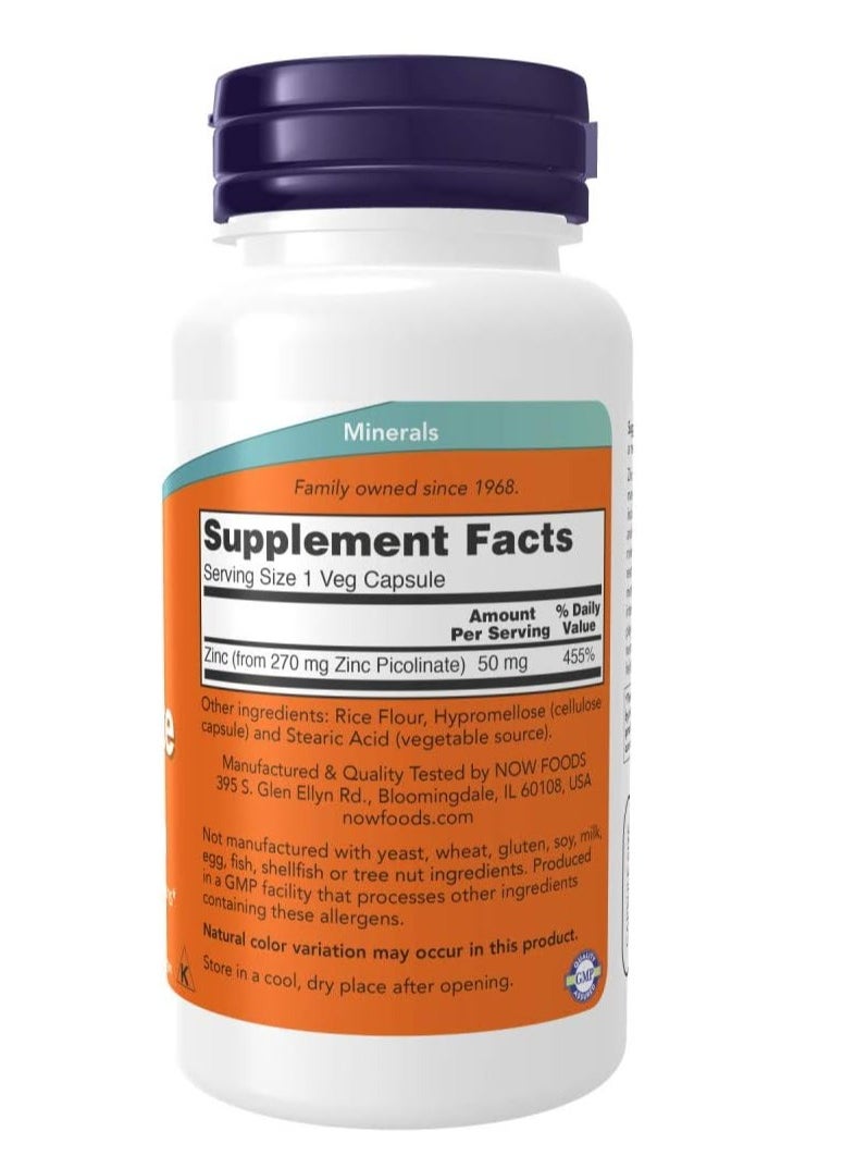 now Zinc Picolinate 50mg 120 Veg Capsules  - Image 2