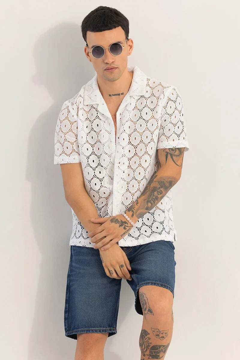 SNITCH White White Geometric Half Sleeve Boxy Shirt for Men | Best Price UAE
