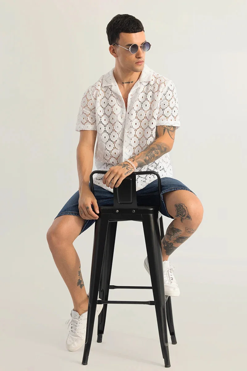 SNITCH White White Geometric Half Sleeve Boxy Shirt for Men | Best Price UAE