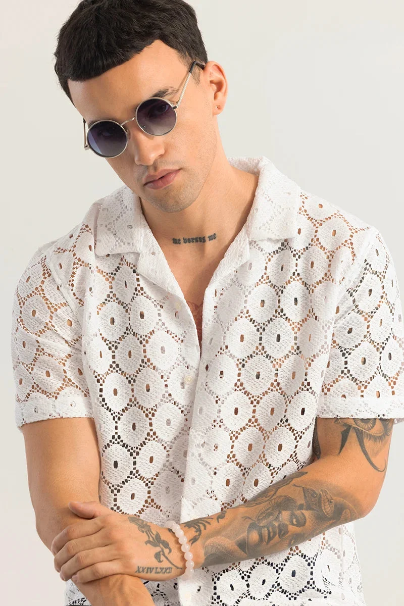 SNITCH White Geometric Half Sleeve Boxy Shirt