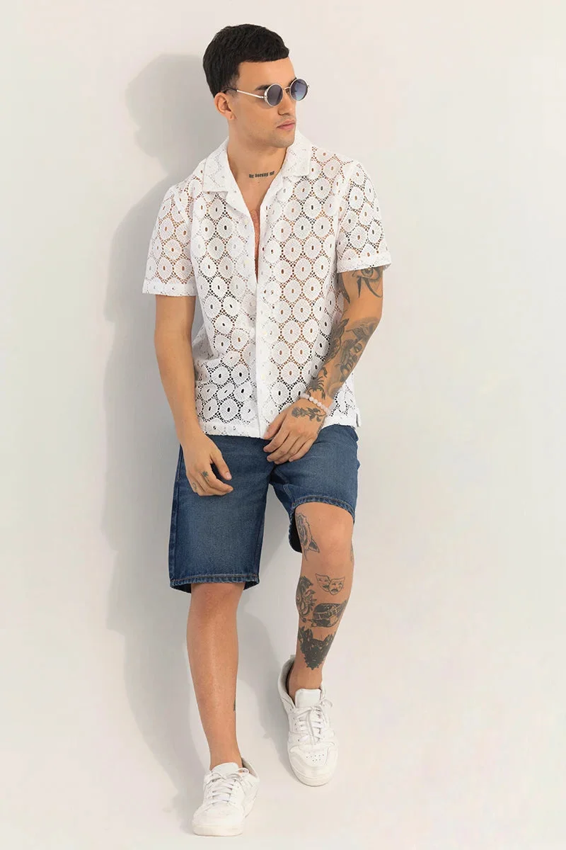 SNITCH White White Geometric Half Sleeve Boxy Shirt for Men | Best Price UAE
