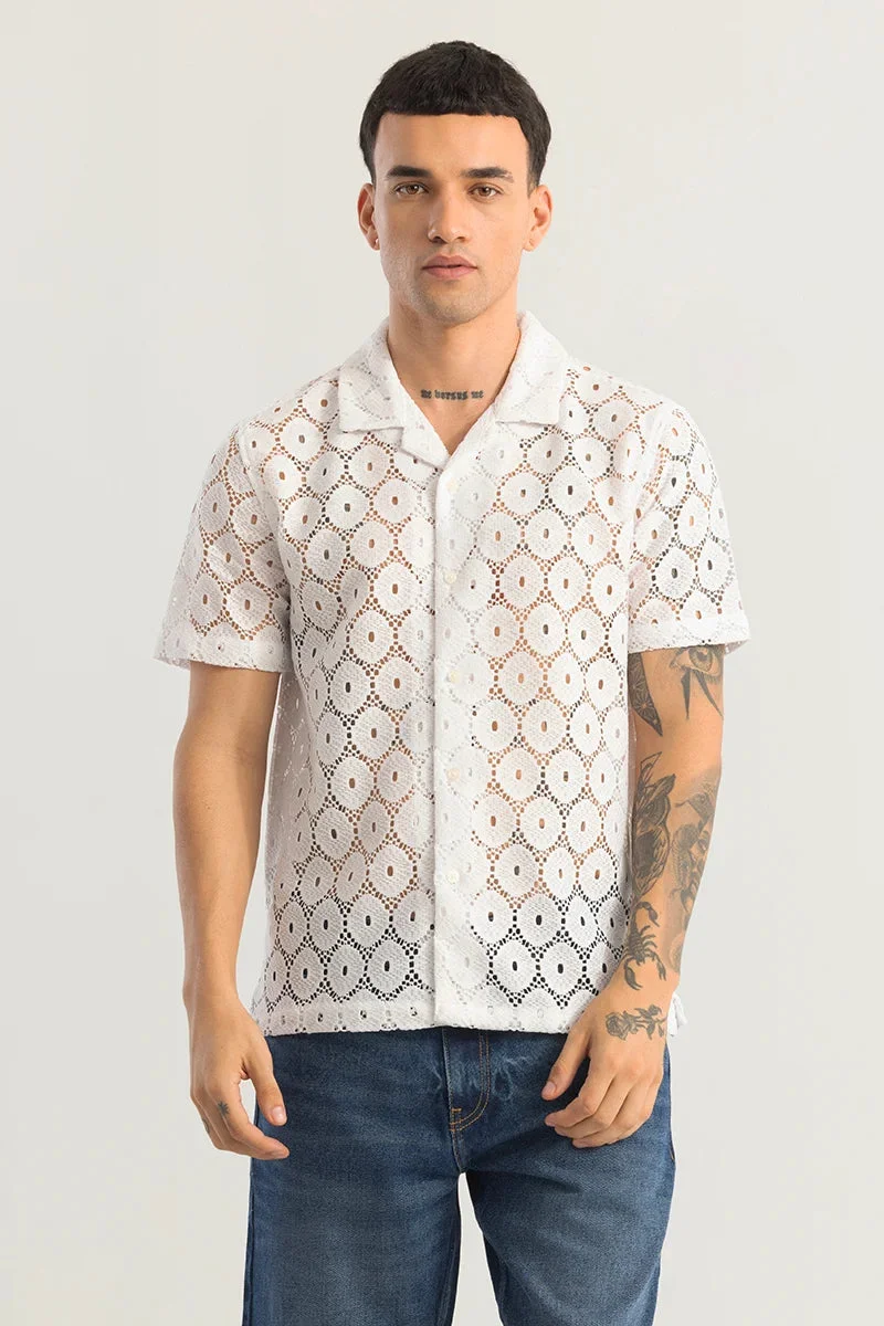 SNITCH White White Geometric Half Sleeve Boxy Shirt for Men | Best Price UAE