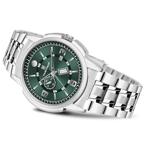 TIMEWEAR Analog Green Dial Day Date Functioning Stainless Steel Chain Watch for Men - Image 2