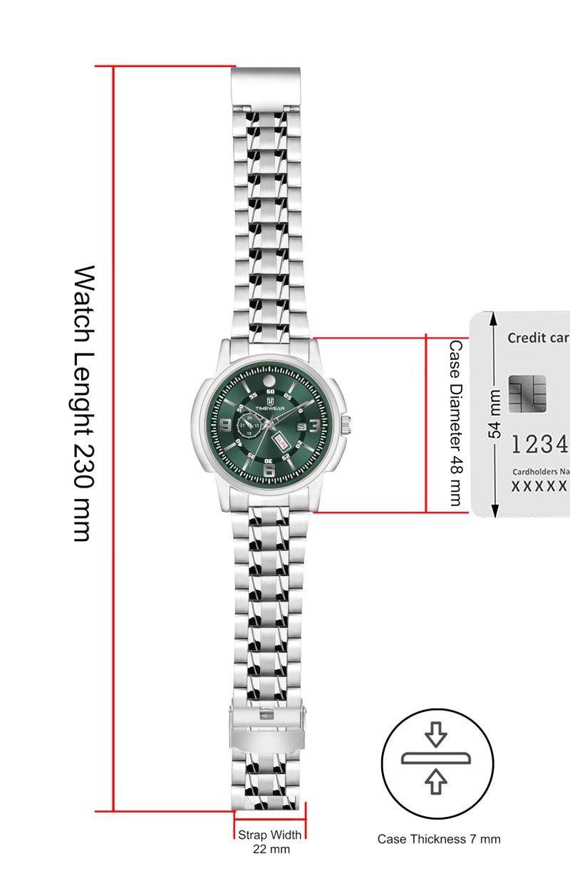 TIMEWEAR Analog Green Dial Day Date Functioning Stainless Steel Chain Watch for Men - Image 4