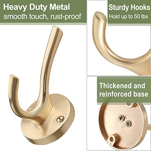 TOFIIGREM Gold Hat and Coat Hooks, 4 Pack Heavy Duty Coat Robe Hook, Metal Double Backpack Hook Wall Mounted, Towel Hooks for Bathroom Entryway Cubicle Closet Garage - Image 5