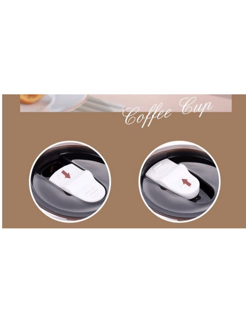 AROAQ Stainless Steel Double Layers Coffee Mug Milk Cup With Plastic Lid And Handle 500ml Grey - Image 2