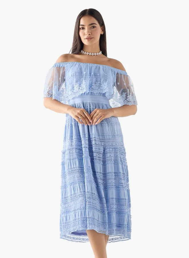 2Xtremz 2Xtremz Embroidered Off Shoulder Dress