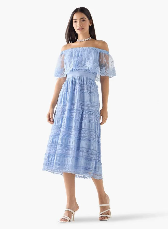 2Xtremz 2Xtremz Embroidered Off Shoulder Dress