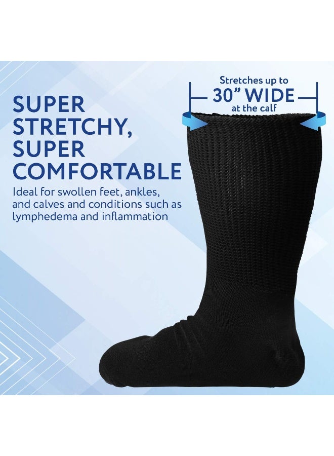 IMPRESA IMPRESA Extra Wide Socks for Men and Women - 2 Pairs - Ideal for Lymphedema, Swollen Feet, Legs, and Calves - Great as Bariatric Hospital Socks or Cast Socks - Stretches up to 30 Inches (Black)  - Image 2