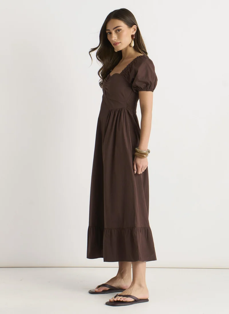 Gini London  Brown Gypsy Puff Sleeves Midaxi Dress for Women | Best Price UAE