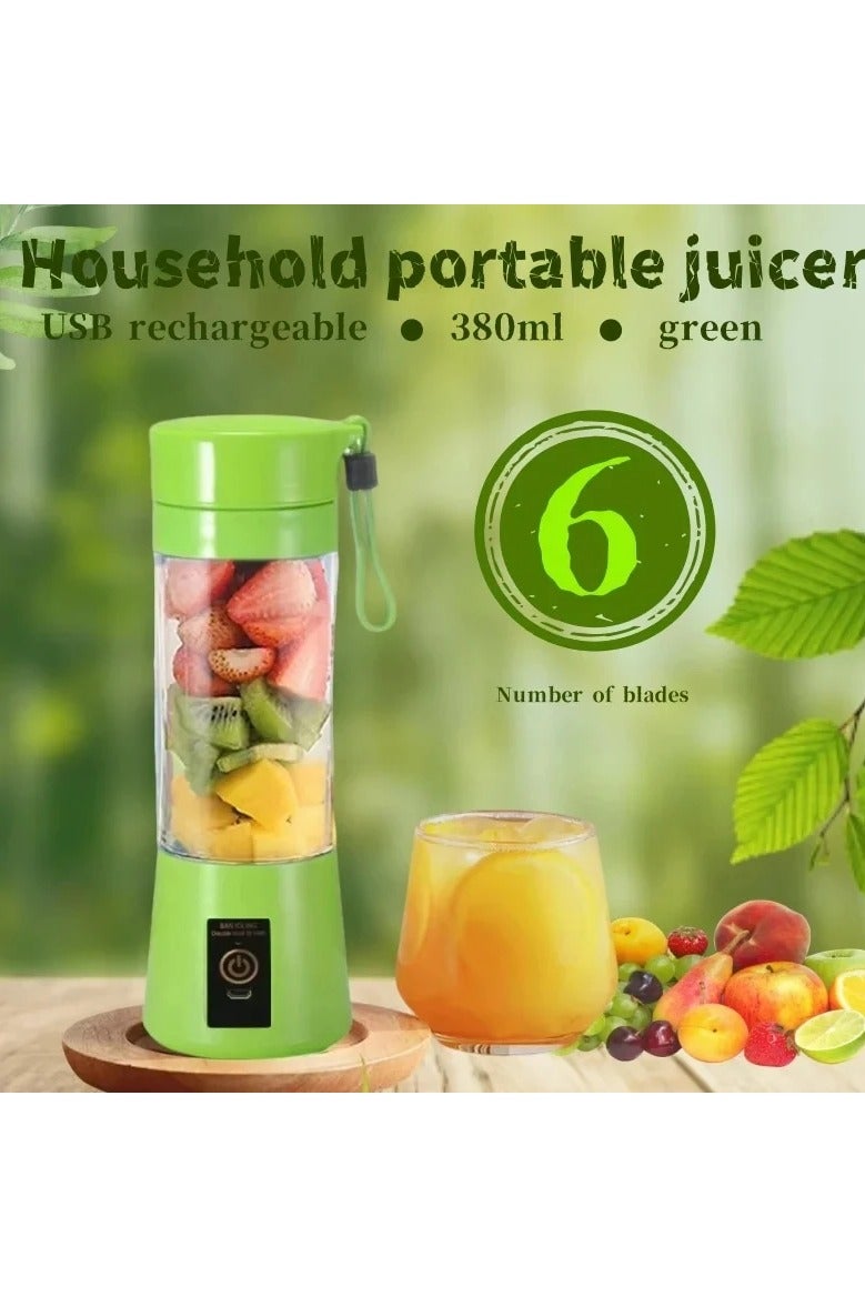خلاط محمول صغير، خلاط عصير كهربائي USB لعصائر السموذي والأطعمة الشخصية، خلاط صغير قابل لإعادة الشحن، آلة خلط عصير الفاكهة بستة شفرات رائعة للخلط، 400 مل، أخضر للسفر - Image 1