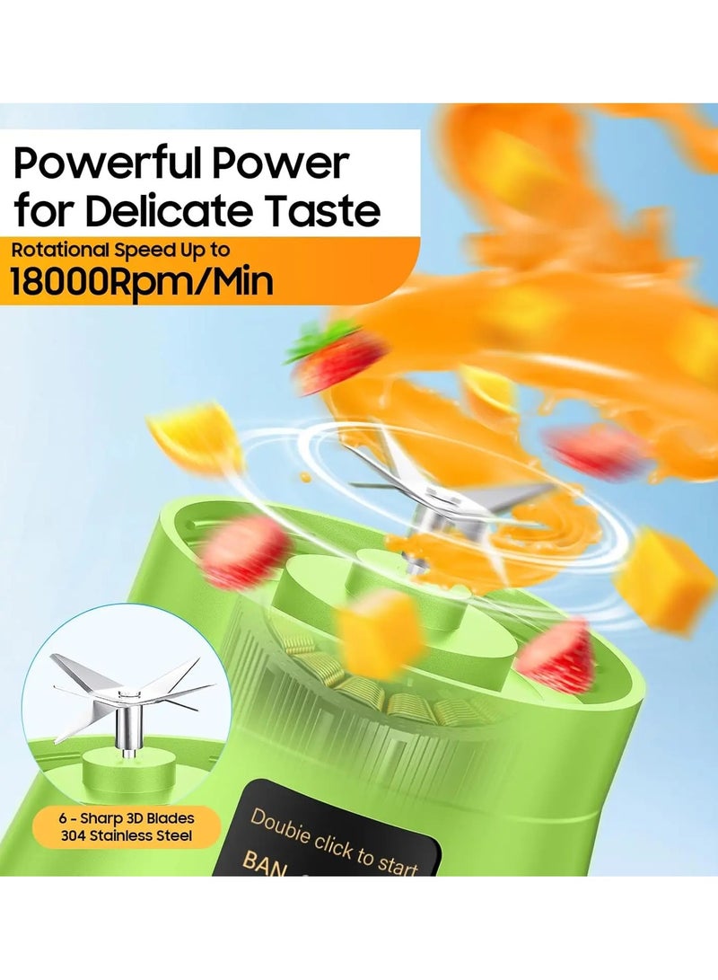 خلاط محمول صغير، خلاط عصير كهربائي USB لعصائر السموذي والأطعمة الشخصية، خلاط صغير قابل لإعادة الشحن، آلة خلط عصير الفاكهة بستة شفرات رائعة للخلط، 400 مل، أخضر للسفر - Image 2