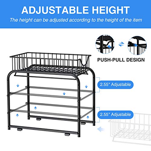 AIYAKA Pull-out Cabinet Organizer, Stackable 2-tier Under Sink Rack, with Sliding Storage Drawer for Pantry, and Desktop, for Bathroom, Kitchen, Office, Black - Image 5