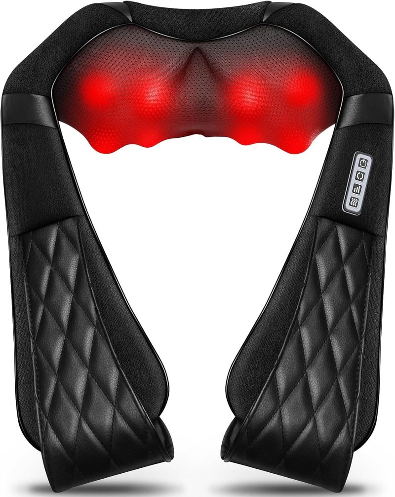 Blueelf Shiatsu Electric Neck Back Massager Pillow 3D Kneading with Heat for Shoulder, Lower Back, Foot, Leg Muscles Pain Relief Relax in Car Office and Home (Black) - Image 1
