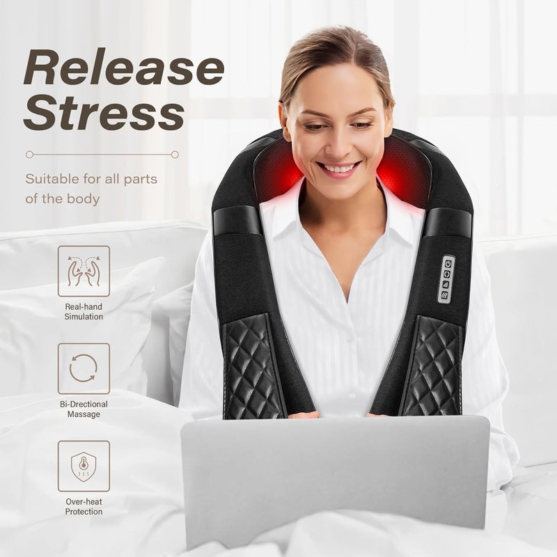 Blueelf Shiatsu Electric Neck Back Massager Pillow 3D Kneading with Heat for Shoulder, Lower Back, Foot, Leg Muscles Pain Relief Relax in Car Office and Home (Black) - Image 2