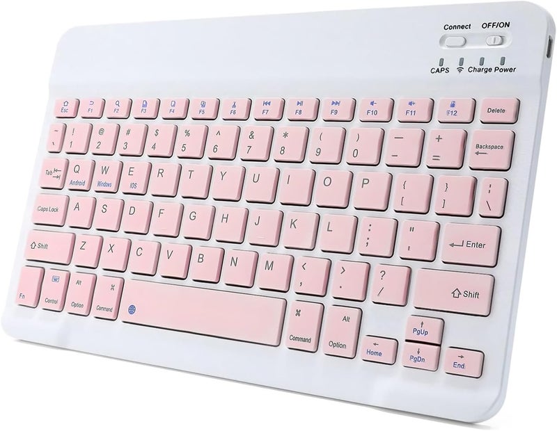 YOOJ ® 10-inch Ultra-Thin Bluetooth Keyboard, Portable Mini Wireless Keyboard, Rechargeable, Compatible with iPad Tablets, Smartphones, and All iOS/Windows/Android Devices (Pink) - Image 1